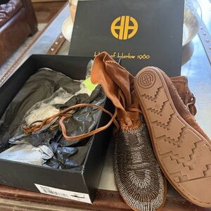 House of Harlow 1960 Brown Beaded Suede Slip-On Loafers